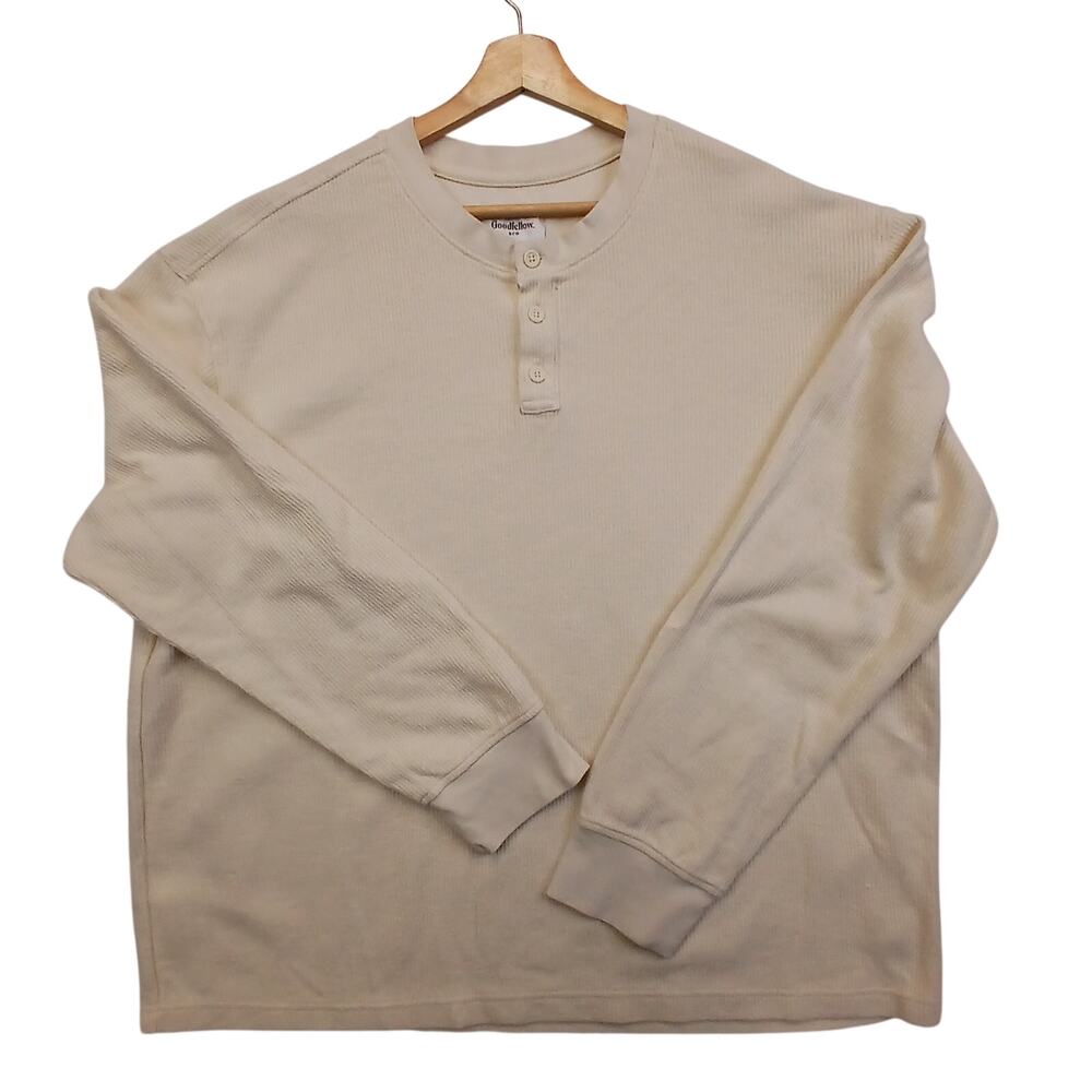 Goodfellow Mens XXL Cream Off White Waffle Thermal Henley Shirt LongSleeve